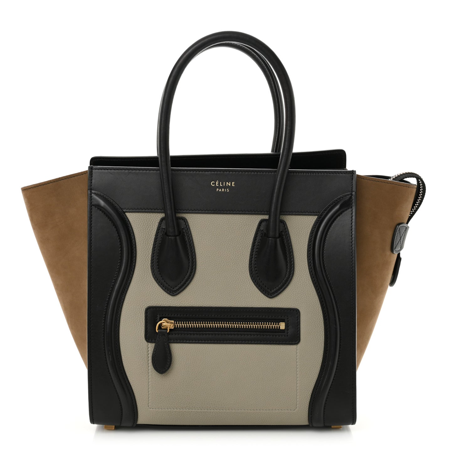 Drummed Calfskin Suede Tri-color Micro Luggage Almond