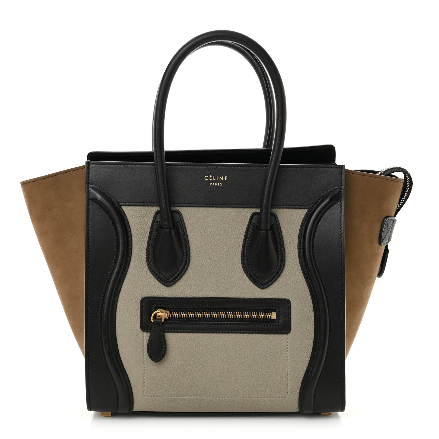 Celine Drummed Calfskin Suede Tri-color Micro Luggage Almond 1 of 12