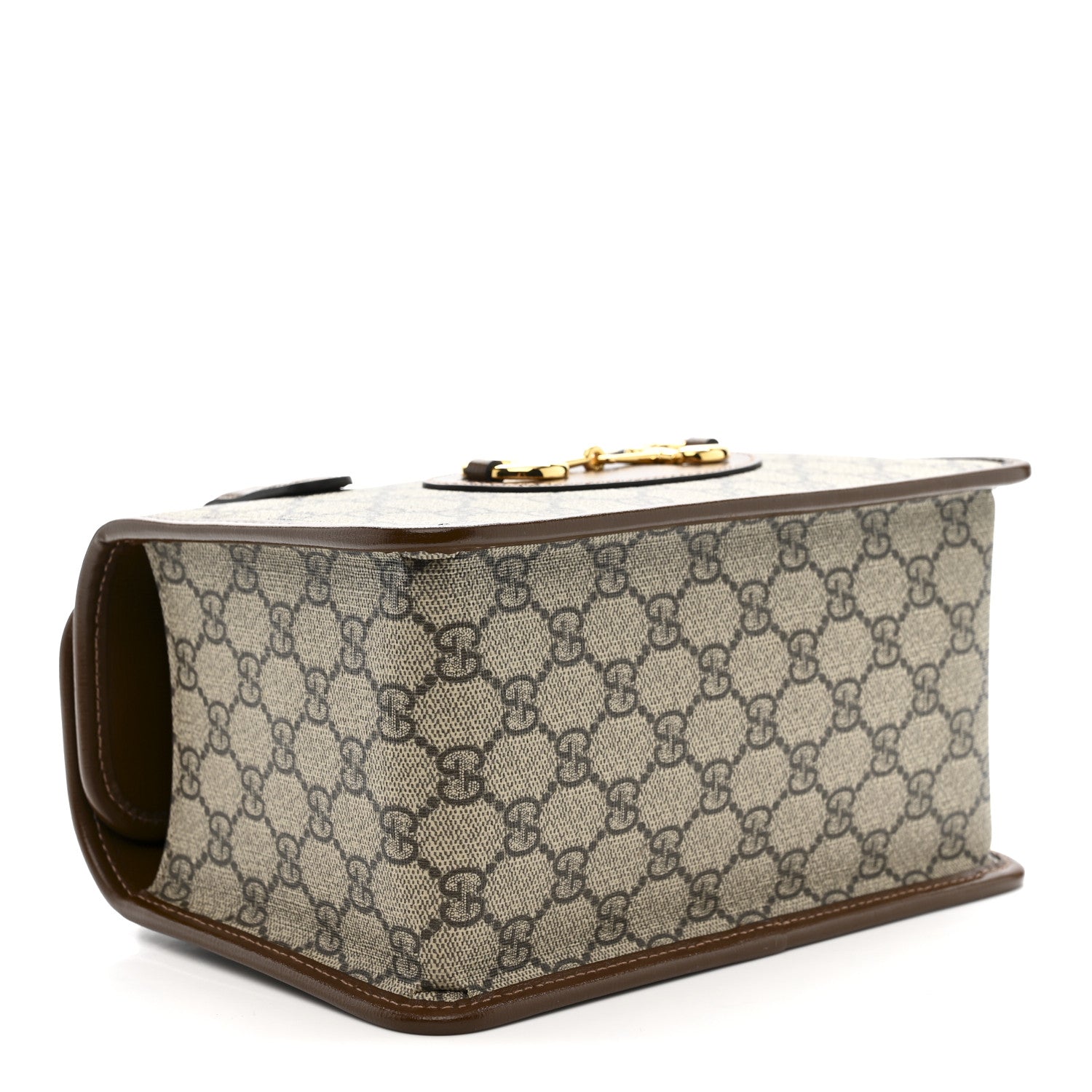 Gucci GG Supreme Monogram Azalea Calfskin Mini Horsebit 1955 Foldover Top Handle Bag Beige Ebony Brown Sugar 4 of 10