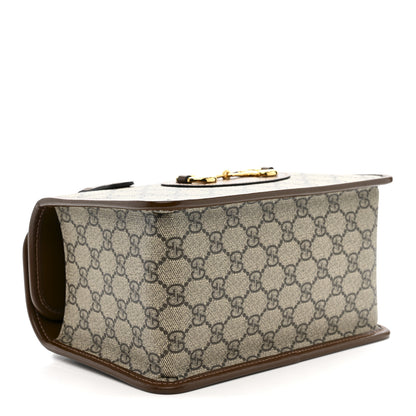 Gucci GG Supreme Monogram Azalea Calfskin Mini Horsebit 1955 Foldover Top Handle Bag Beige Ebony Brown Sugar 4 of 10