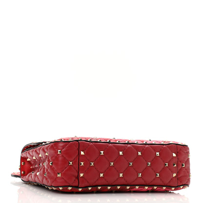 Valentino Garavani Nappa Lettering Print Quilted Medium Rockstud Spike Shoulder Bag Red Pink 4 of 9