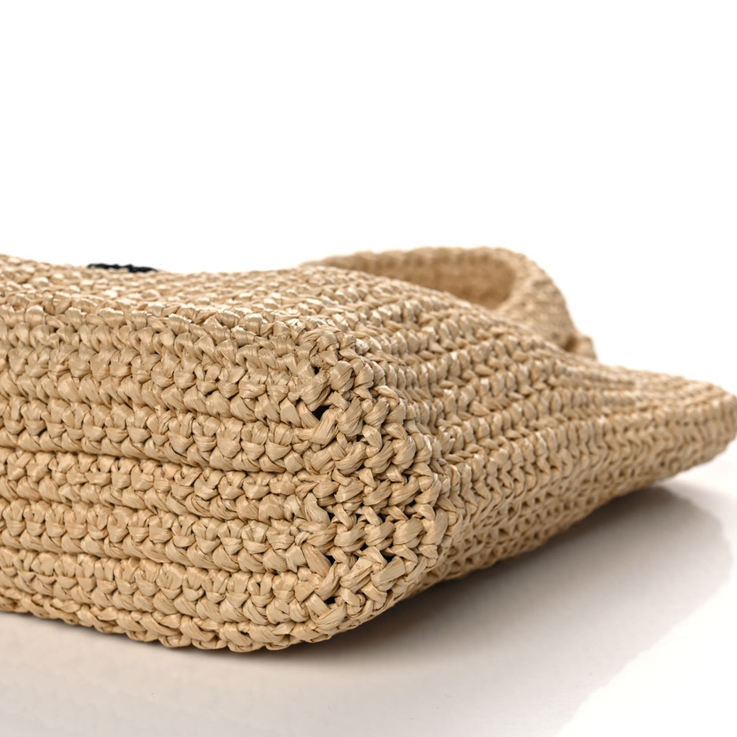 Yarn Raffia Effect Crochet Embroidered Small Logo Tote Naturale
