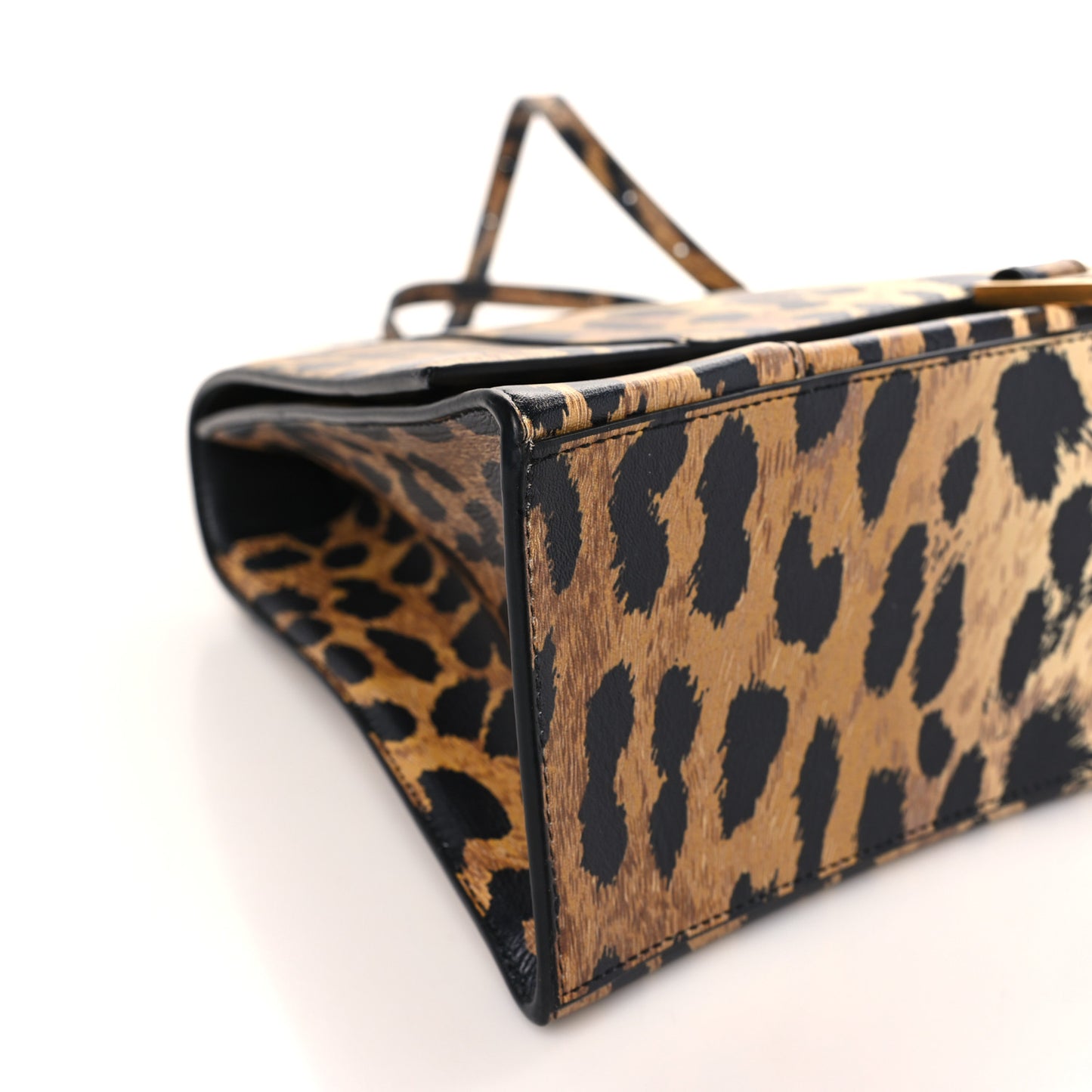 Smooth Calfskin Leopard Print Medium Hourglass Top Handle Bag Beige