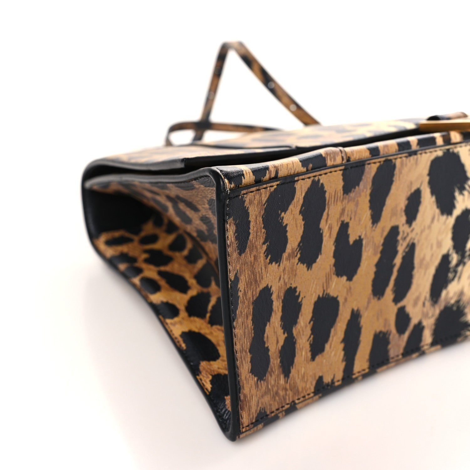 Balenciaga Smooth Calfskin Leopard Print Medium Hourglass Top Handle Bag Beige 8 of 9