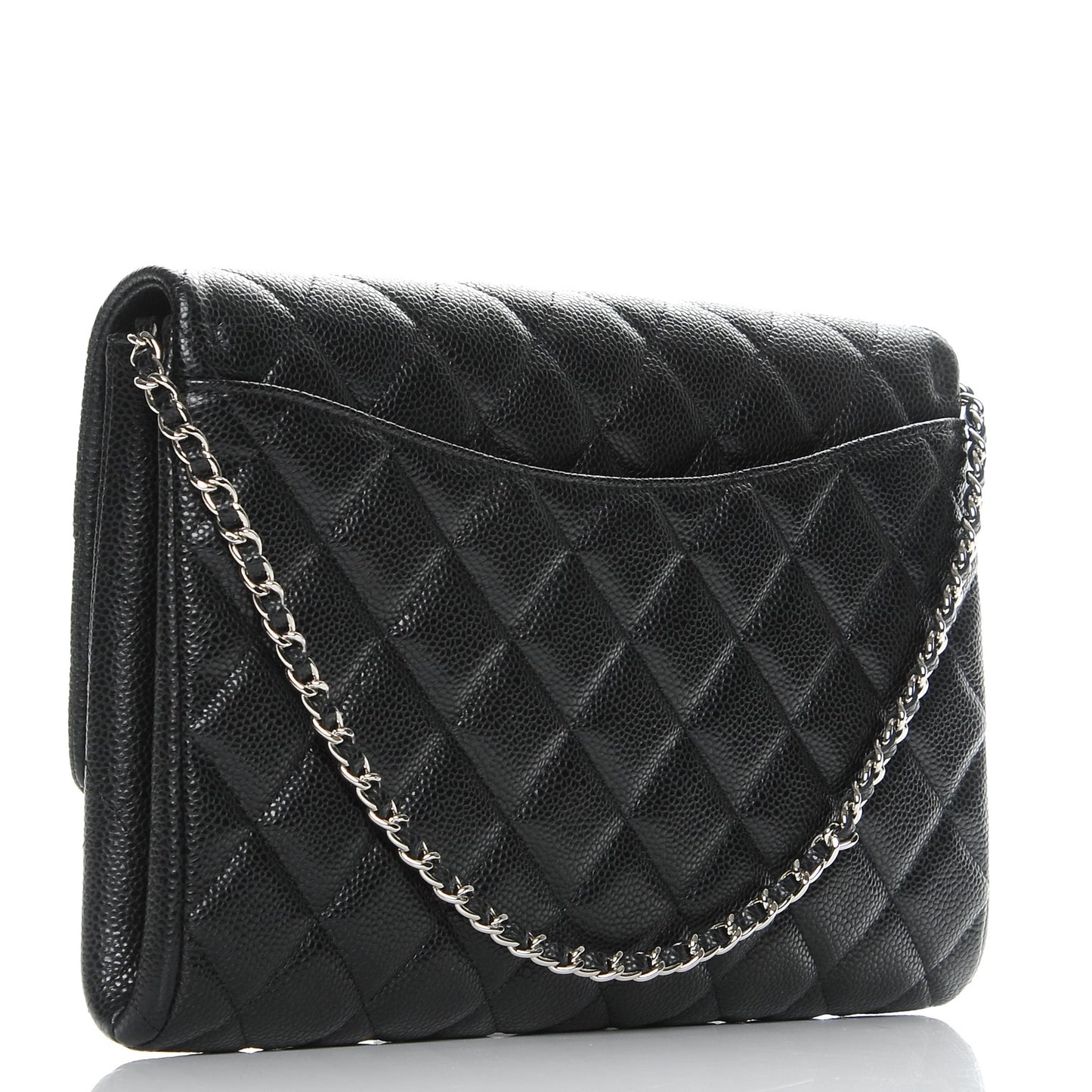 Caviar Quilted Clutch With Chain Flap Black