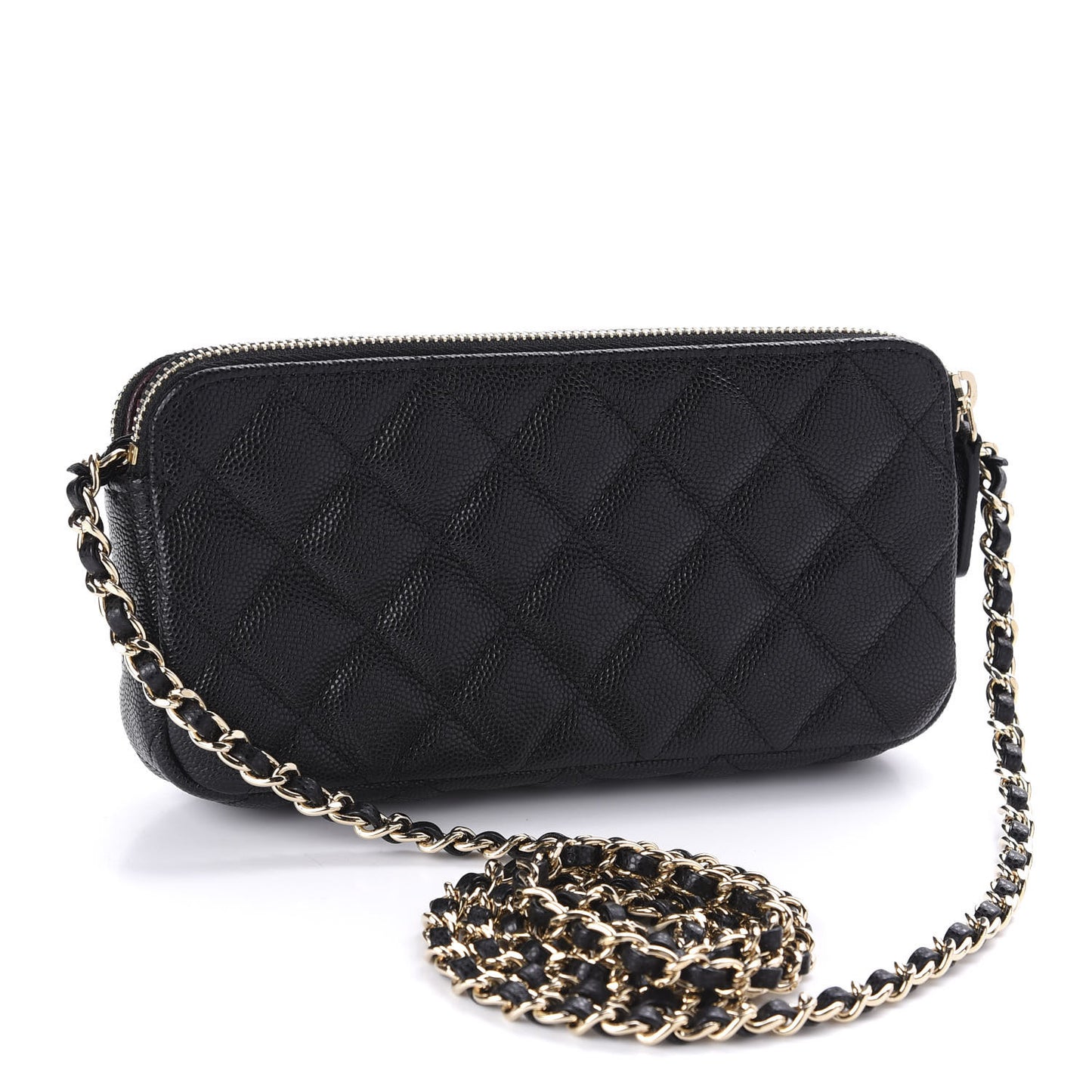 Caviar Quilted Small Clutch With Chain Black