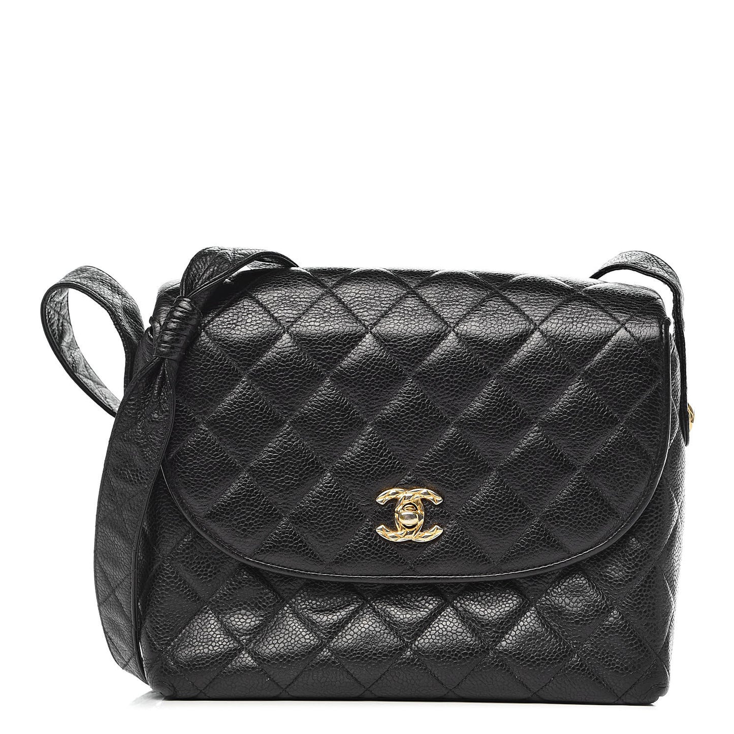 Caviar Quilted Flap Shoulder Bag Black