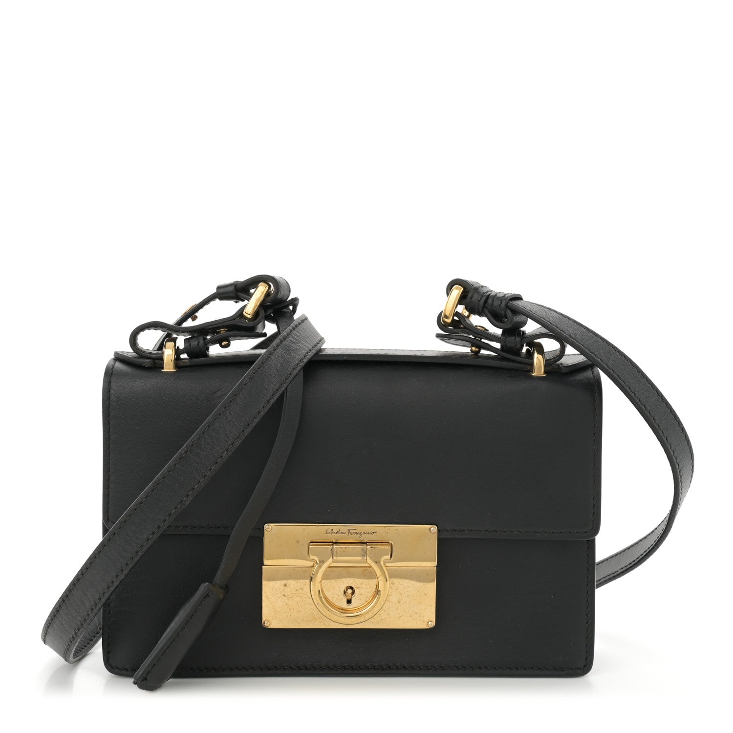 Salvatore Ferragamo Smooth Calfskin Mini Aileen Gancio Lock Crossbody Black 1 of 12