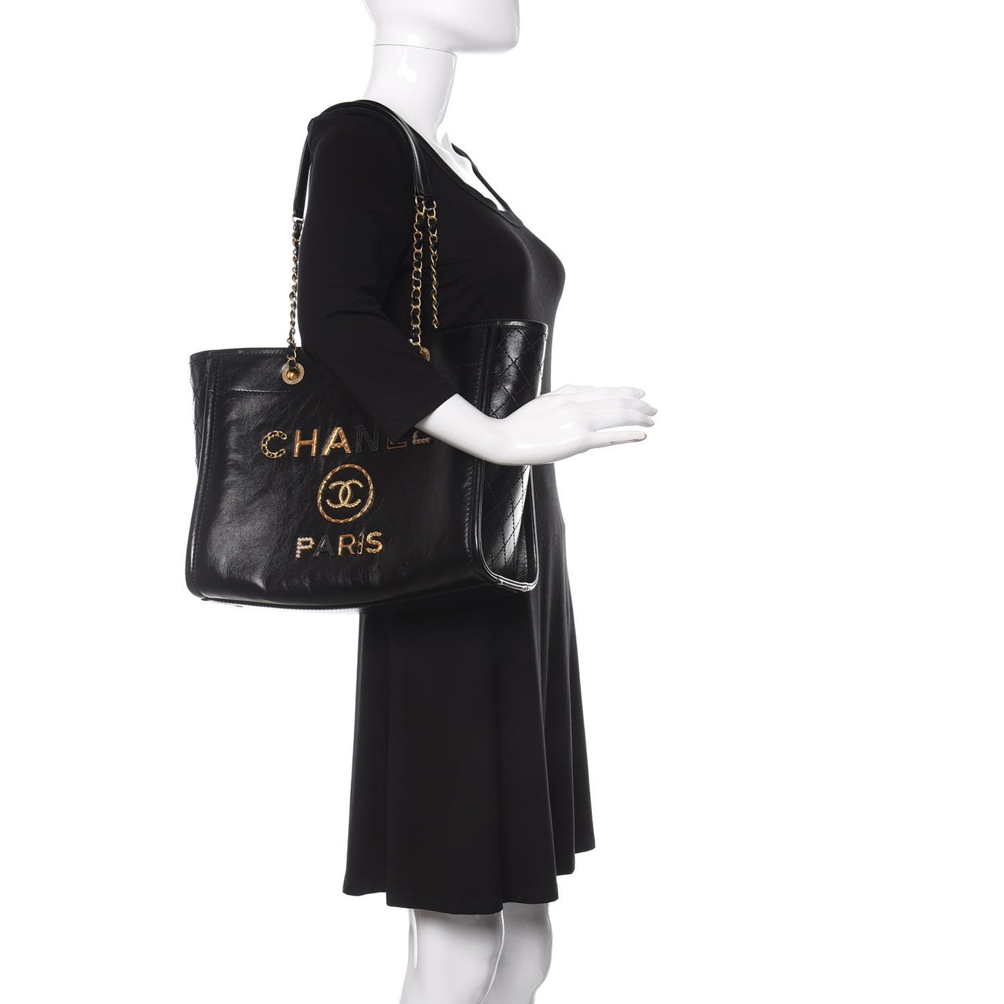 Aged Calfskin Small Charms Deauville Tote Black