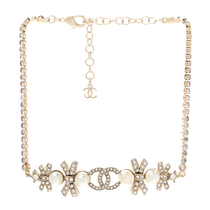 Chanel Pearl Crystal CC Bow Choker Necklace Gold 3 of 6