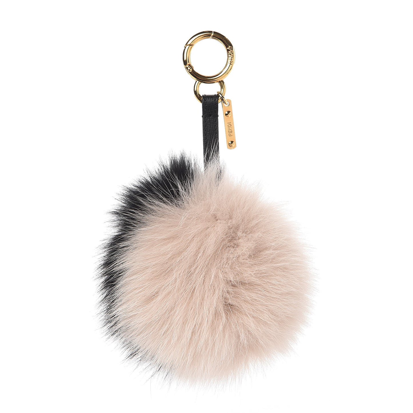 Fox Fur Pom Pom Bag Charm Black Beige