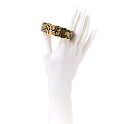 Hermes Enamel Printed Sous Le Charme D'Orphee Wide Clic Clac H Bracelet GM Black Gold 2 of 5