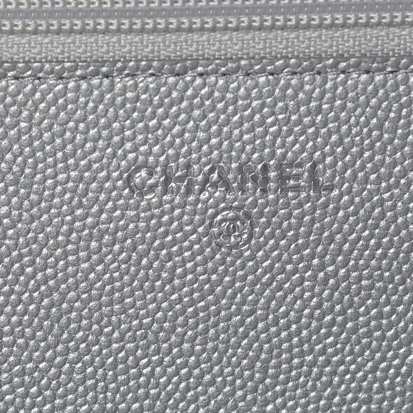 Metallic Caviar Chevron Quilted Vintage Mademoiselle Wallet On Chain WOC Silver