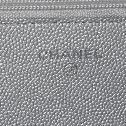 Chanel Metallic Caviar Chevron Quilted Vintage Mademoiselle Wallet On Chain WOC Silver 8 of 12