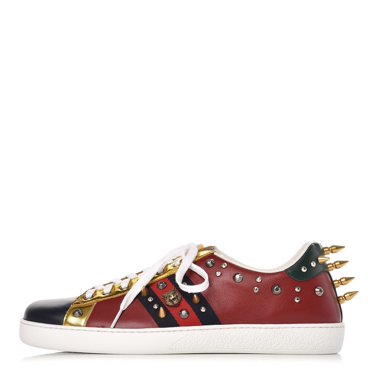 Gucci Calfskin Web Studded Mens Ace Sneakers 10 Red 1 of 10