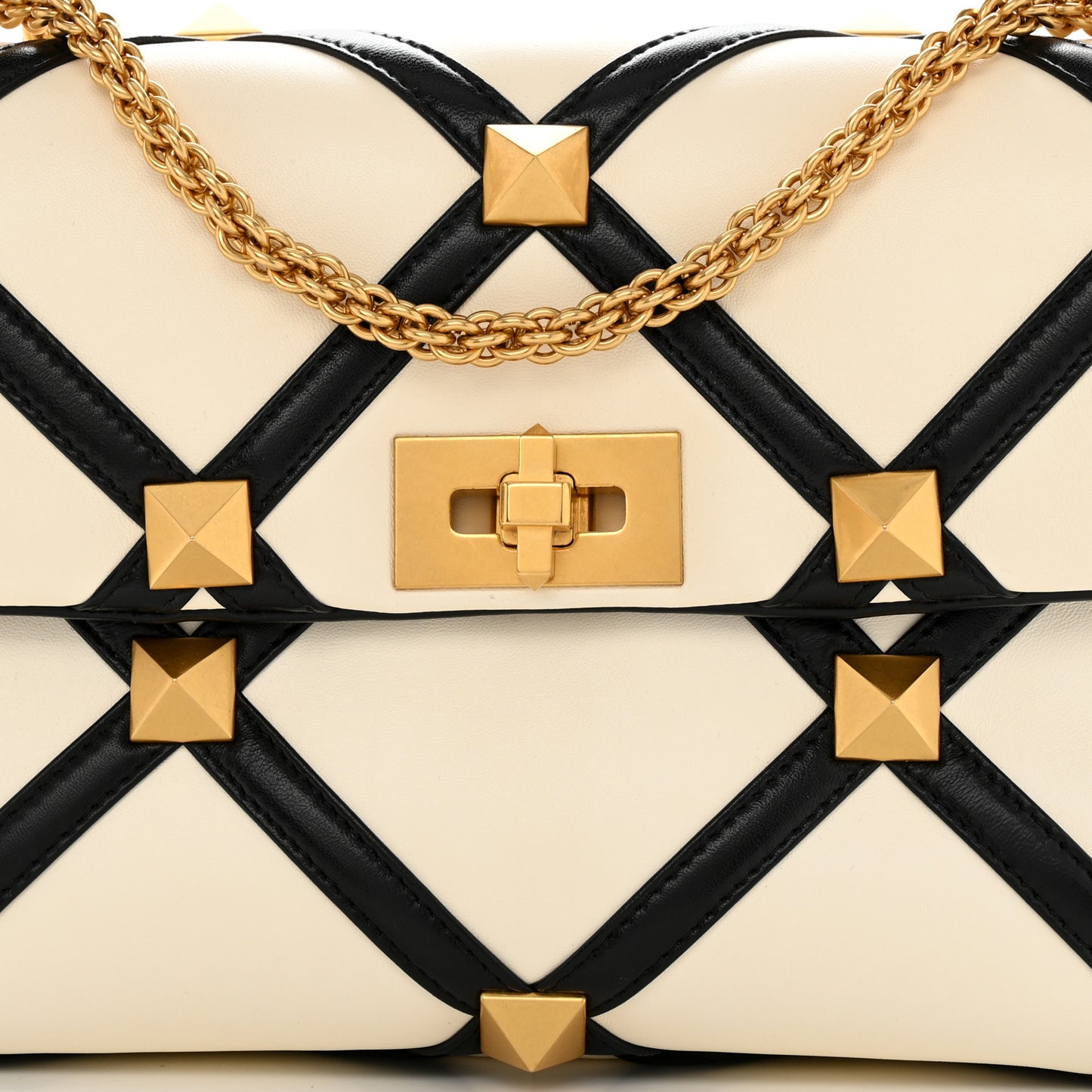 Nappa Large Roman Stud Shoulder Bag Ivory Black