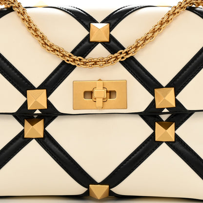 Valentino Garavani Nappa Large Roman Stud Shoulder Bag Ivory Black 7 of 10