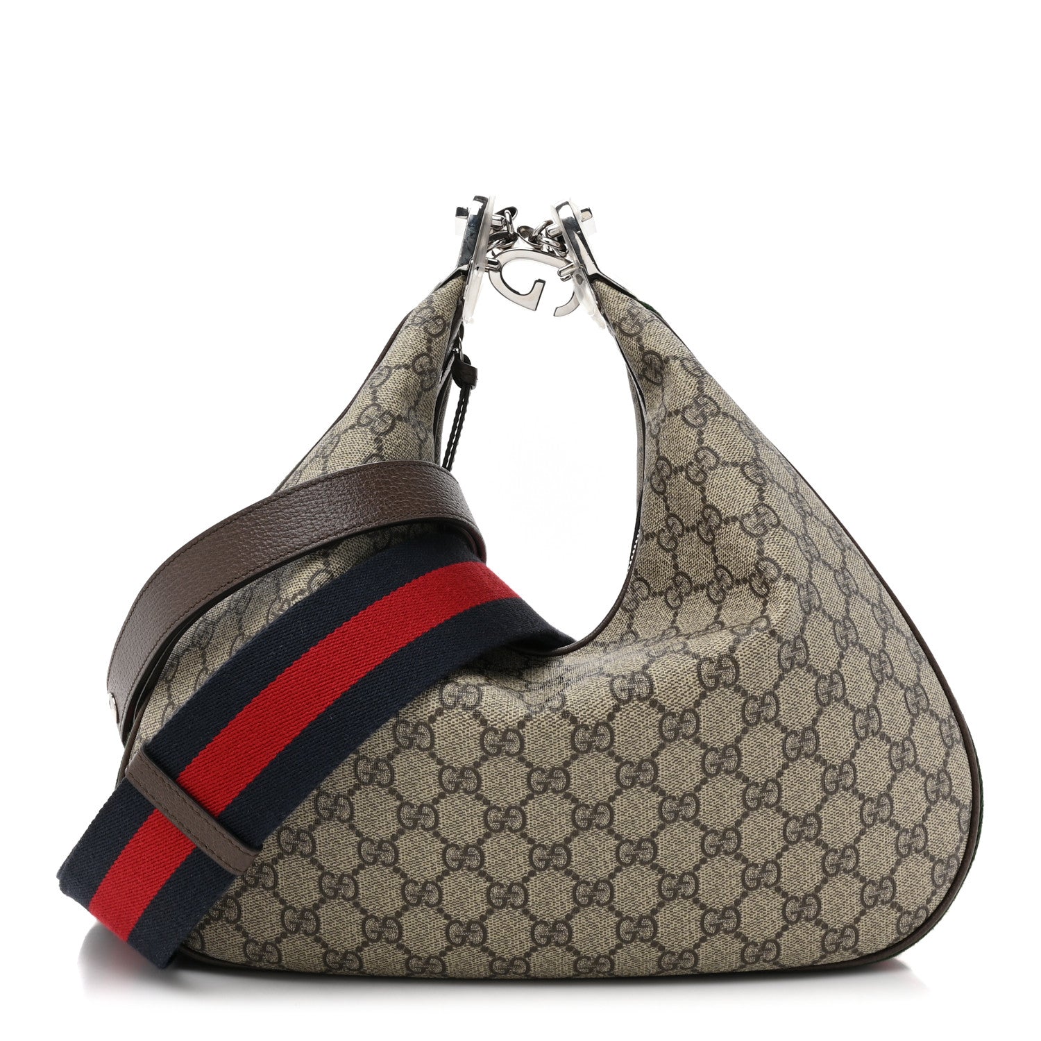 Gucci GG Supreme Monogram Textured Calfskin Web Large Attache Shoulder Bag Beige Ebony New Acero 1 of 9