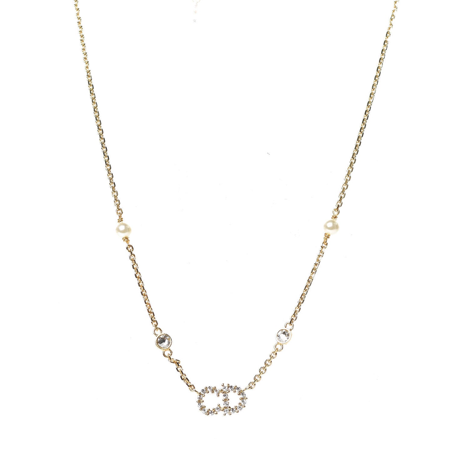 Metal Crystal Pearl Clair D Lune Necklace Gold