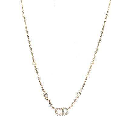 Christian Dior Metal Crystal Pearl Clair D Lune Necklace Gold 1 of 6