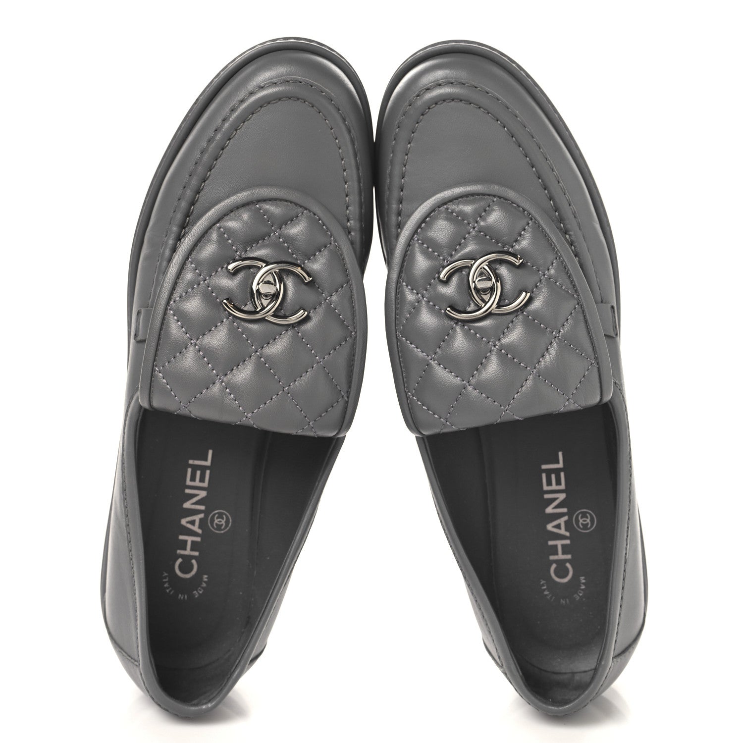 Chanel Lambskin Quilted CC Turnlock Loafers 40.5 Grey 2 of 9