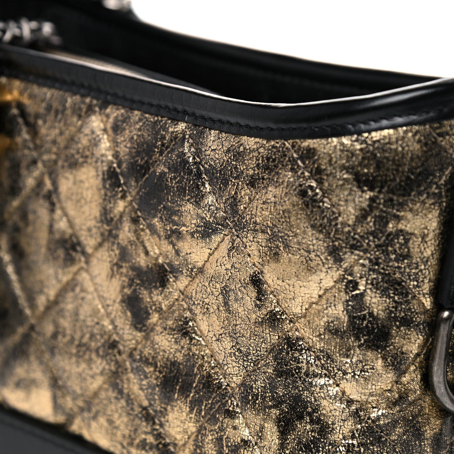 Chanel Metallic Crumpled Goatskin Quilted Small Gabrielle Hobo Black Gold 10 of 11