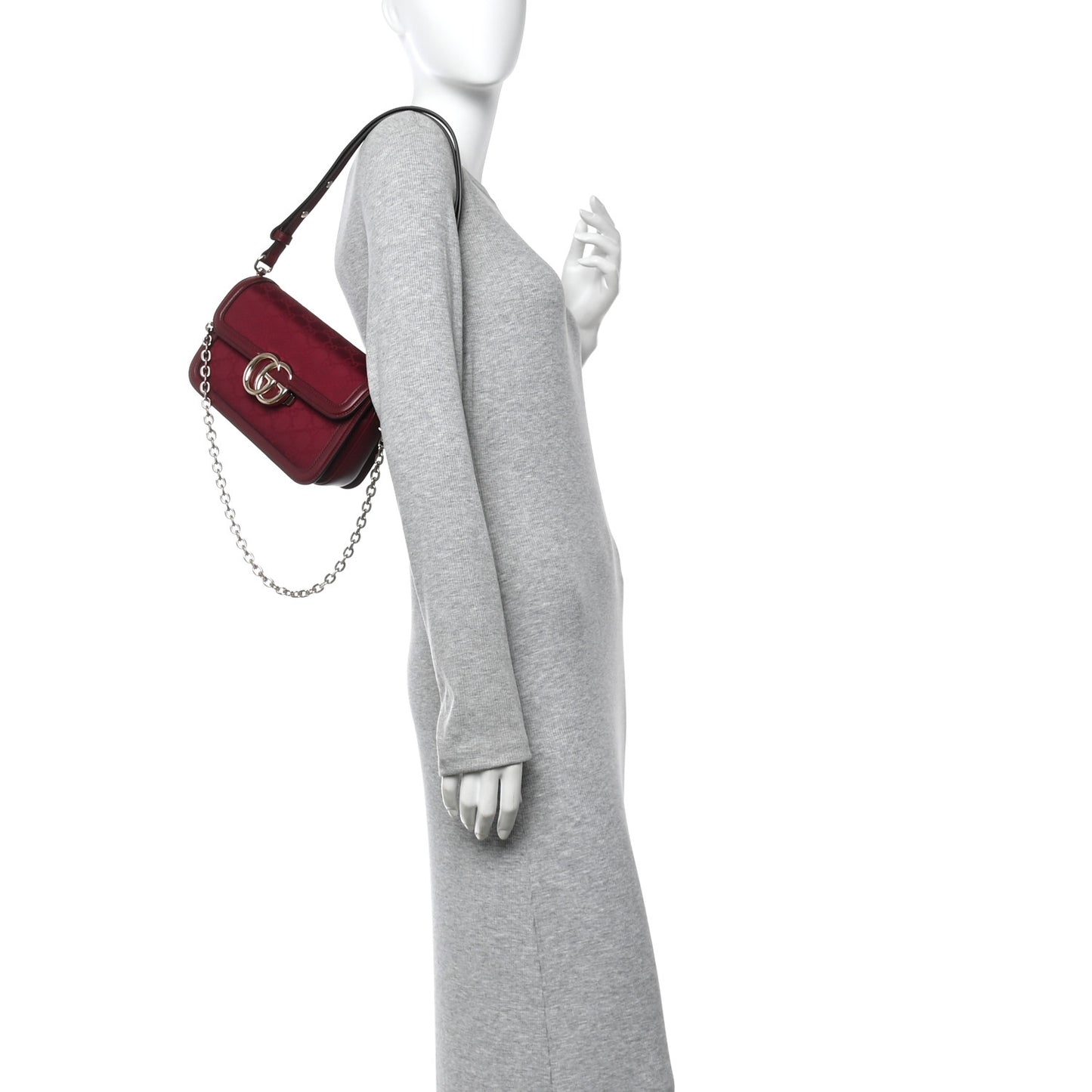Crepe Wool Silk GG Monogram Go Small Shoulder Bag Rosso Ancora