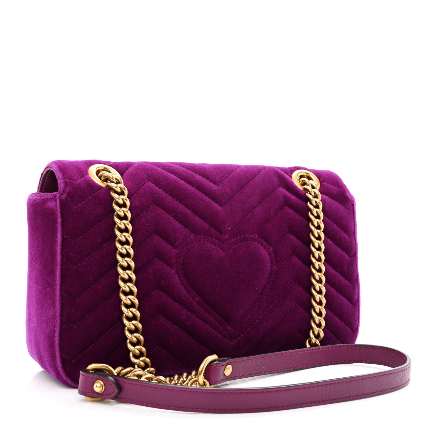 Gucci Velvet Matelasse Small GG Marmont Shoulder Bag Fuchsia Violet Cyclamen 3 of 13
