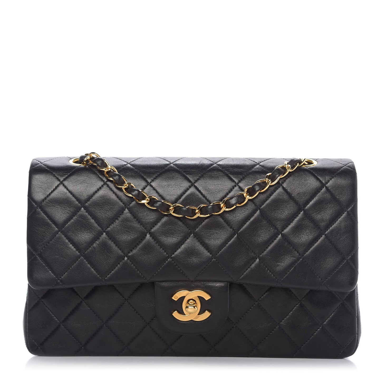 Lambskin Quilted Medium Double Flap Black