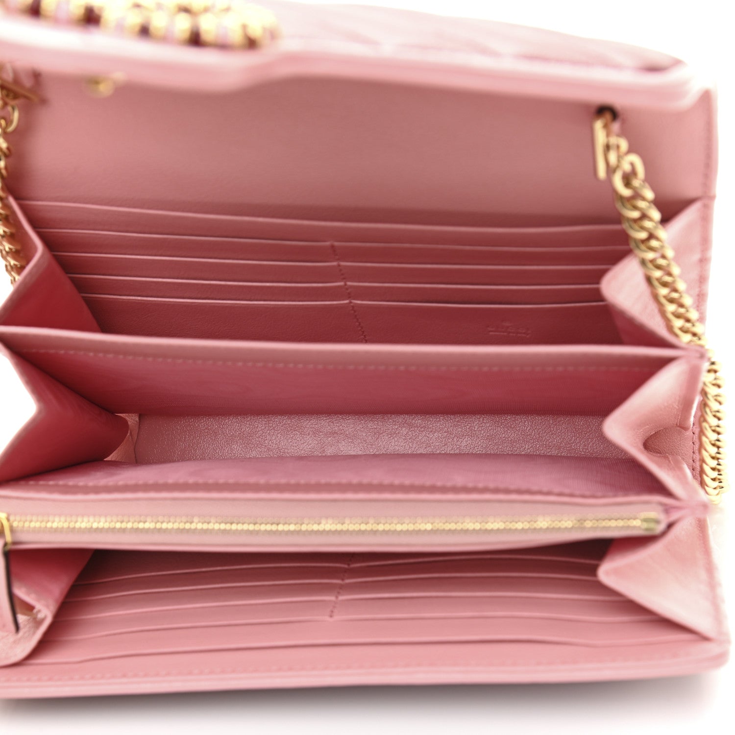 Gucci Azalea Calfskin Enamel Matelasse Diagonal Torchon GG Marmont Chain Wallet New Cherry Red Wild Rose 5 of 11