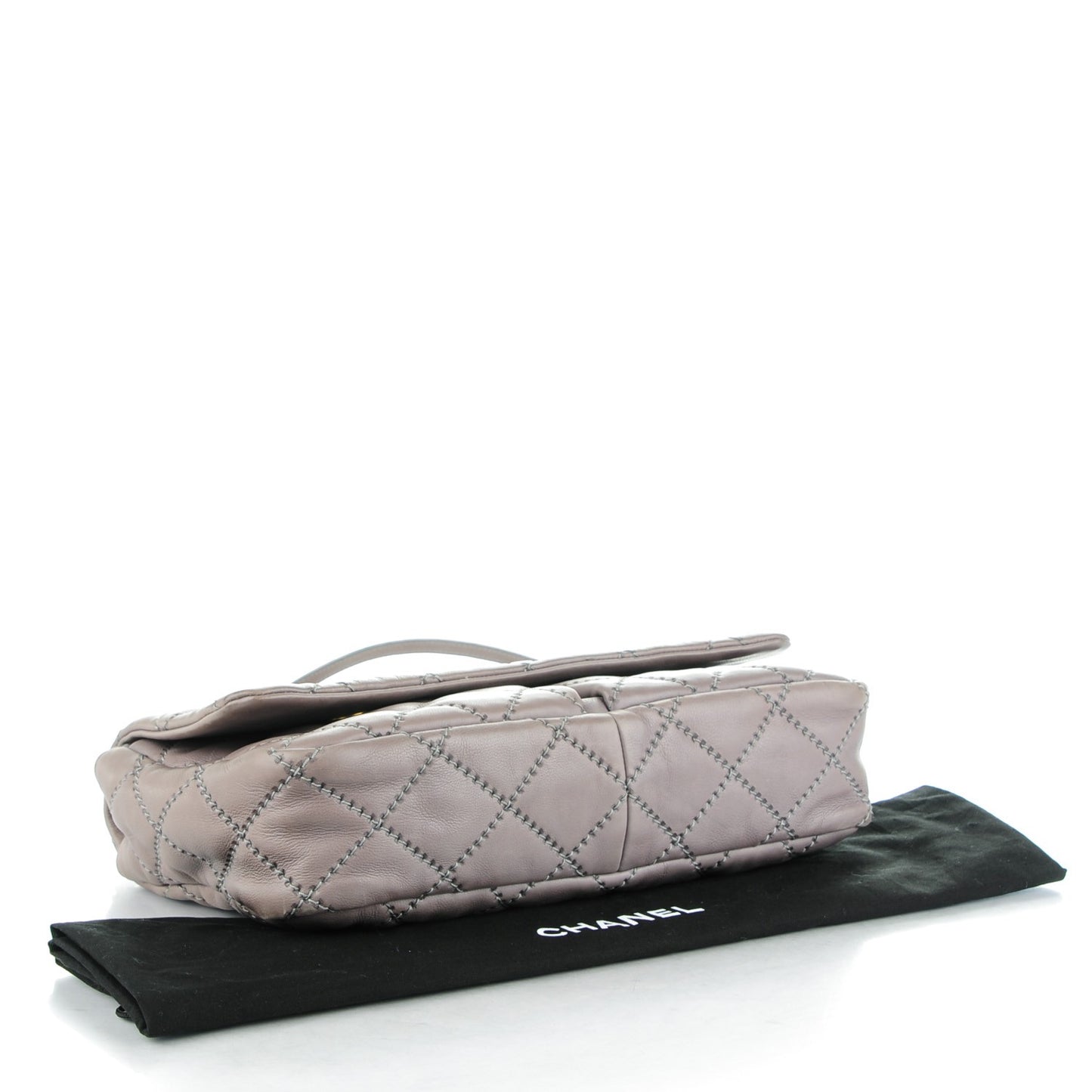 Calfskin Quilted Large Retro Chain Flap Grey