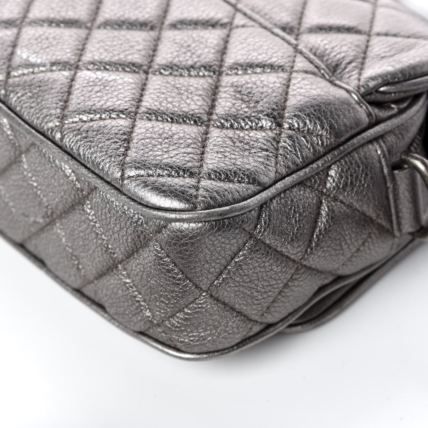 Metallic Calfskin Quilted Small Casual Rock Flap Silver