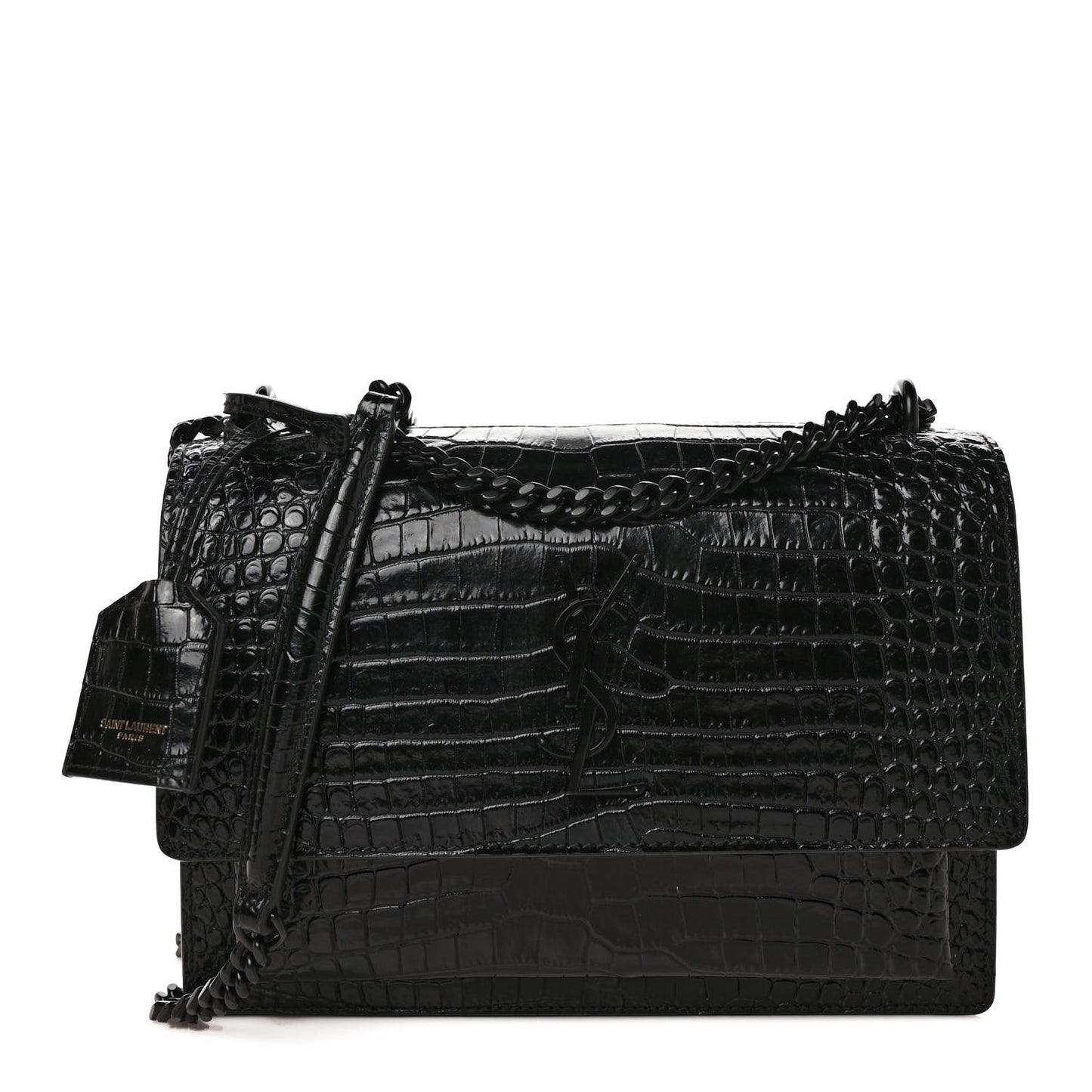 Calfskin Crocodile Embossed Medium Monochrome Monogram Sunset Black