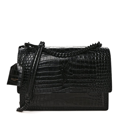 Saint Laurent Calfskin Crocodile Embossed Medium Monochrome Monogram Sunset Black 1 of 8
