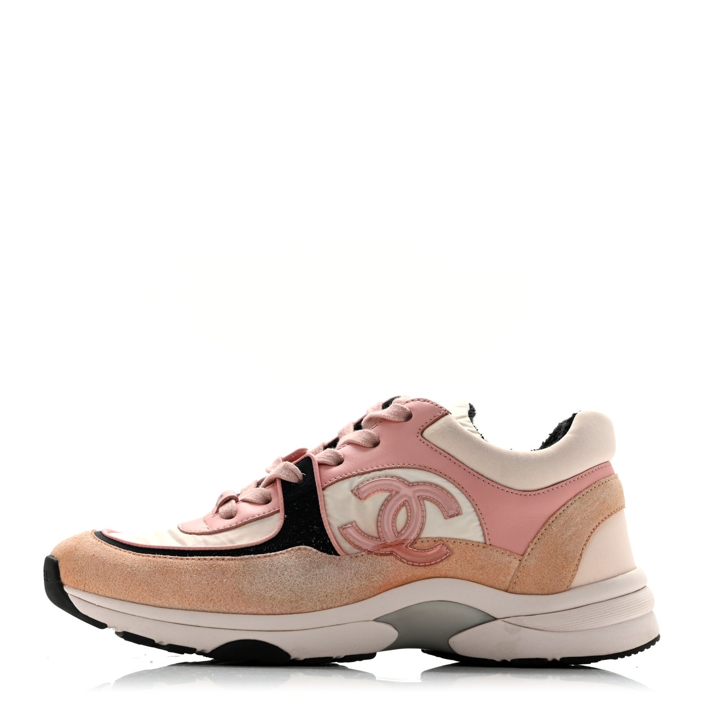 Nylon Lambskin Suede Calfskin CC Sneakers 40 Pink White Black