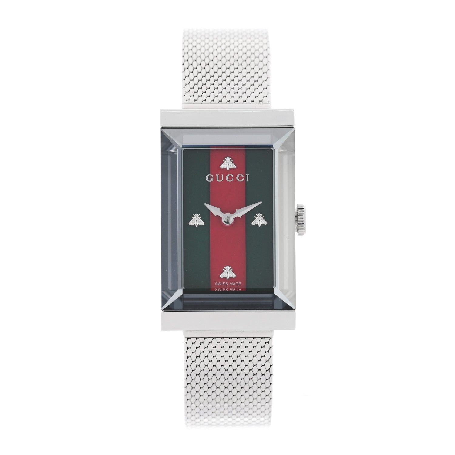 Gucci Stainless Steel Mother of Pearl 21mm Web G-Frame Mesh Quartz Watch Green 1 of 5