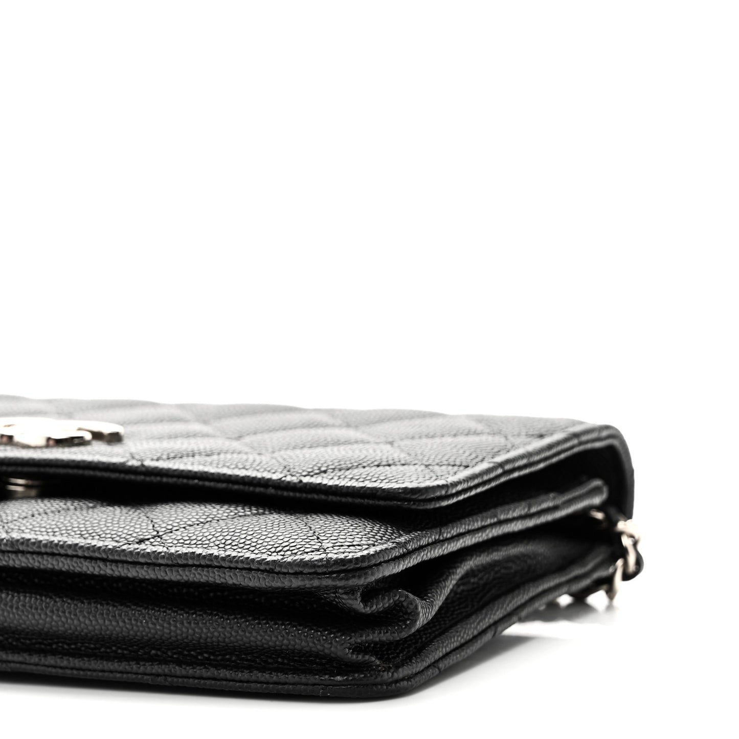 Caviar Quilted Striated CC Wallet On Chain WOC Black