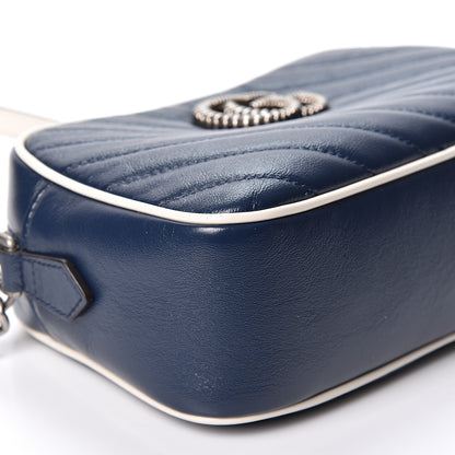 Gucci Vintage Effect Calfskin Matelasse Diagonal Small Torchon GG Marmont Chain Shoulder Bag Blue Agata Mystic White 8 of 10