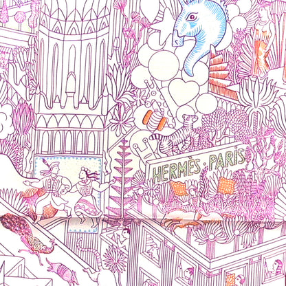 Hermes Silk Animapolis Scarf 90 White Fuchsia Multicolor 2 of 3