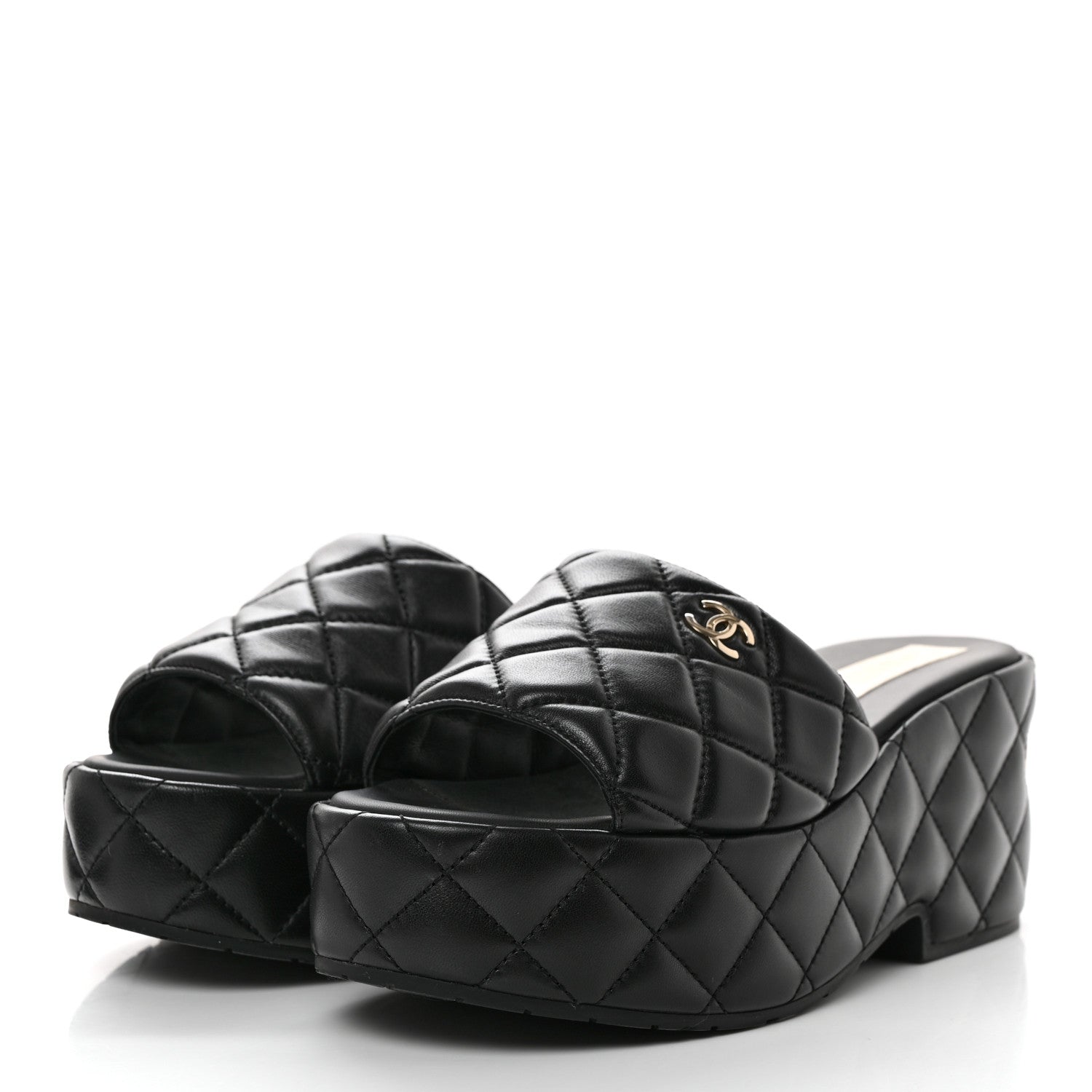 Chanel Lambskin Quilted CC Mules Wedge Sandals 39 Black 3 of 9