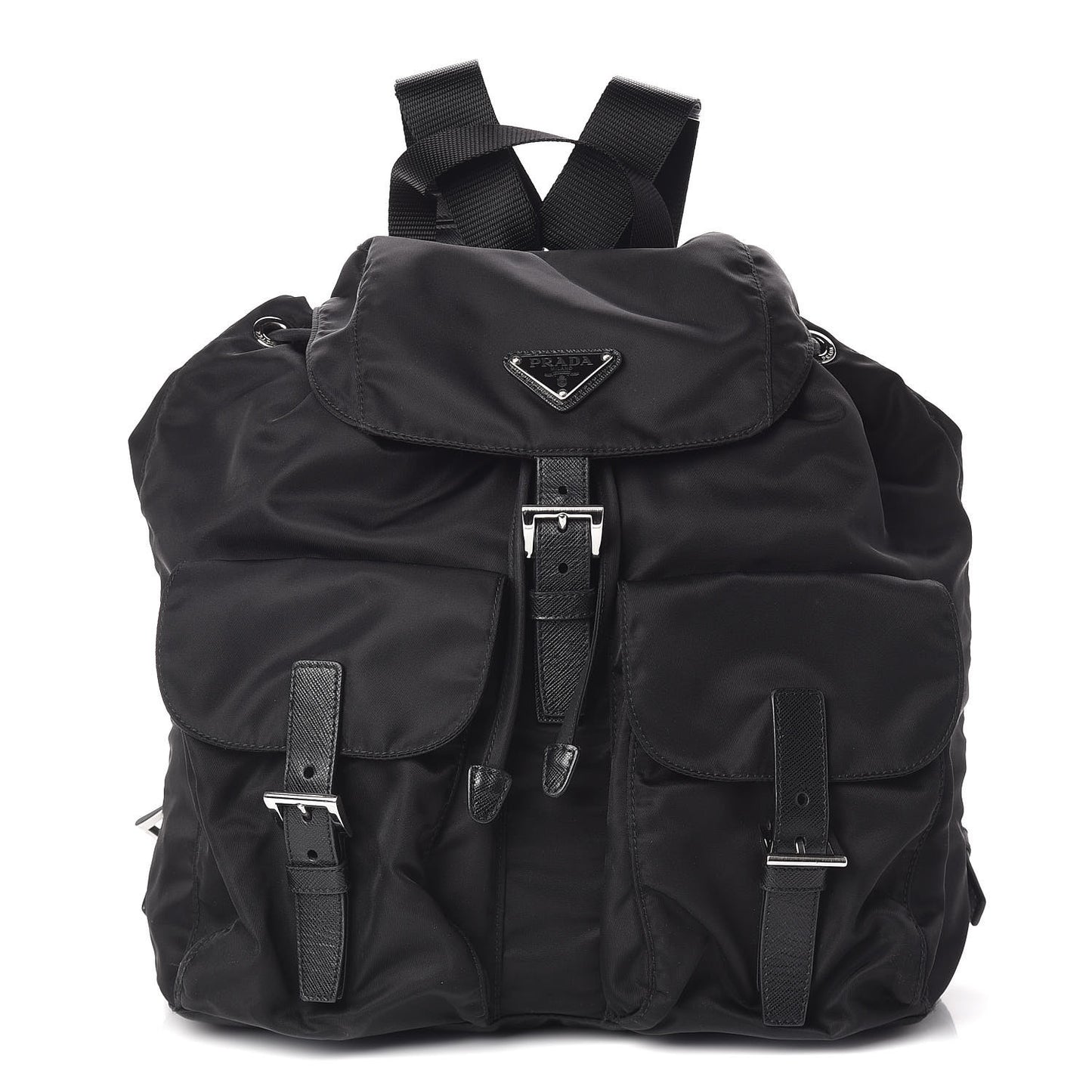 Tessuto Nylon Vela Saffiano Large Backpack Black