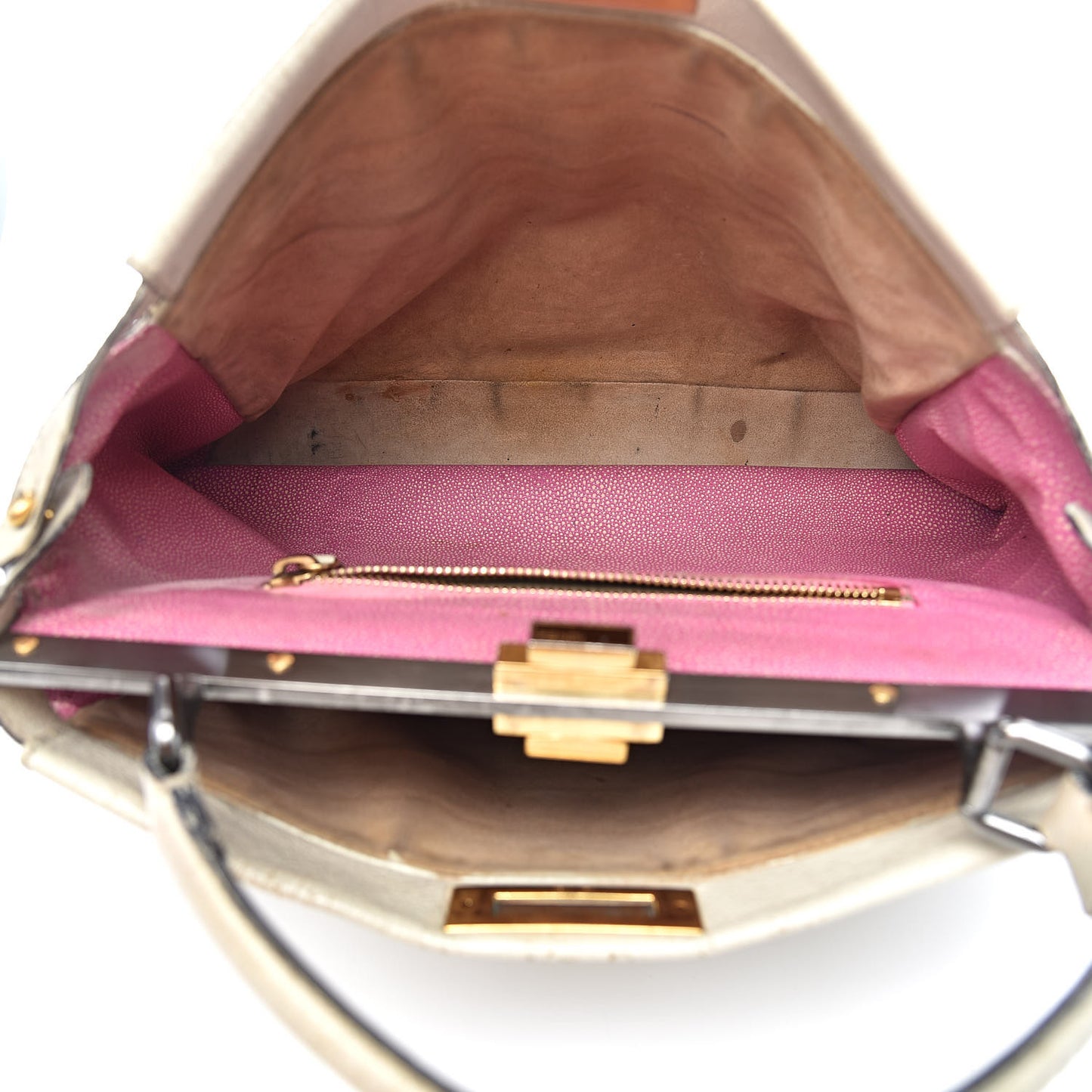 Goatskin Stingray Large Peekaboo Iconic Satchel White Pink