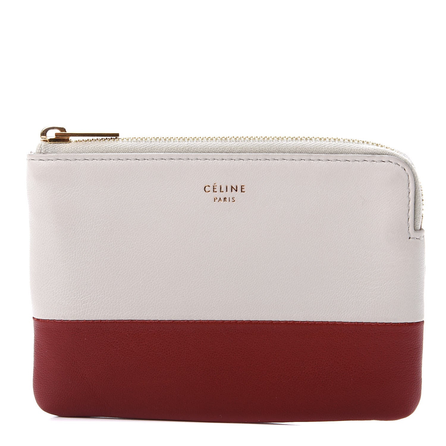 Celine Lambskin Bi-Color Solo Coin Card Case White Red 1 of 9