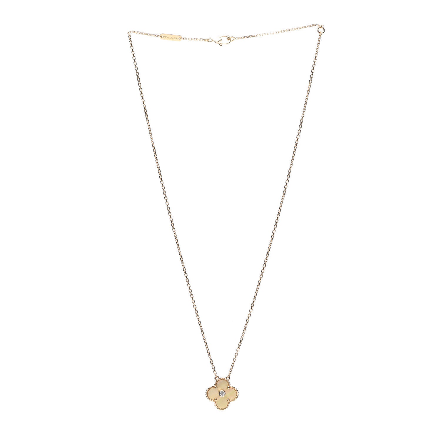 Van Cleef & Arpels 18K Yellow Gold Diamond Yellow Mother of Pearl Vintage Alhambra Pendant Necklace 3 of 9