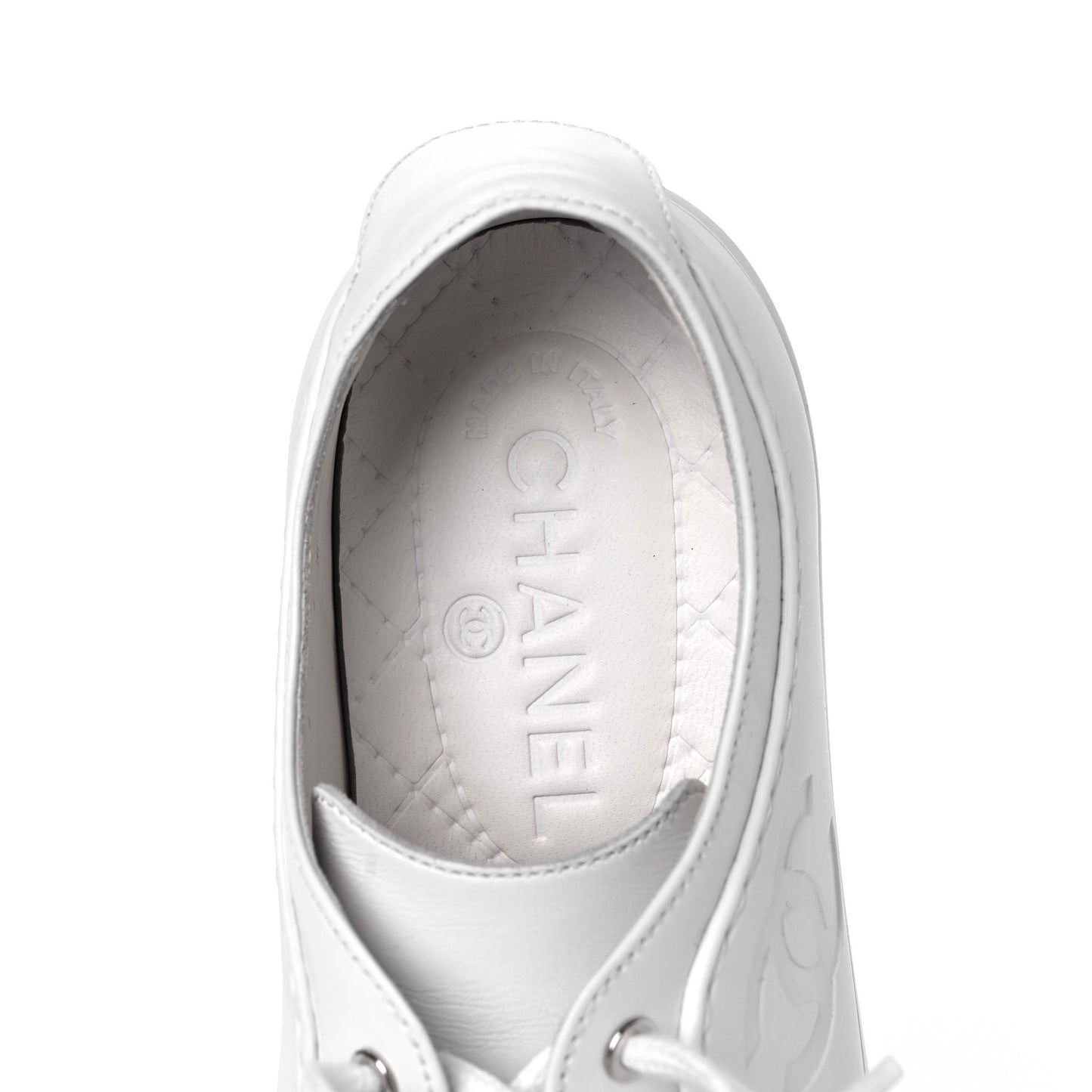 Calfskin Gum Womens CC Sneakers 35 White