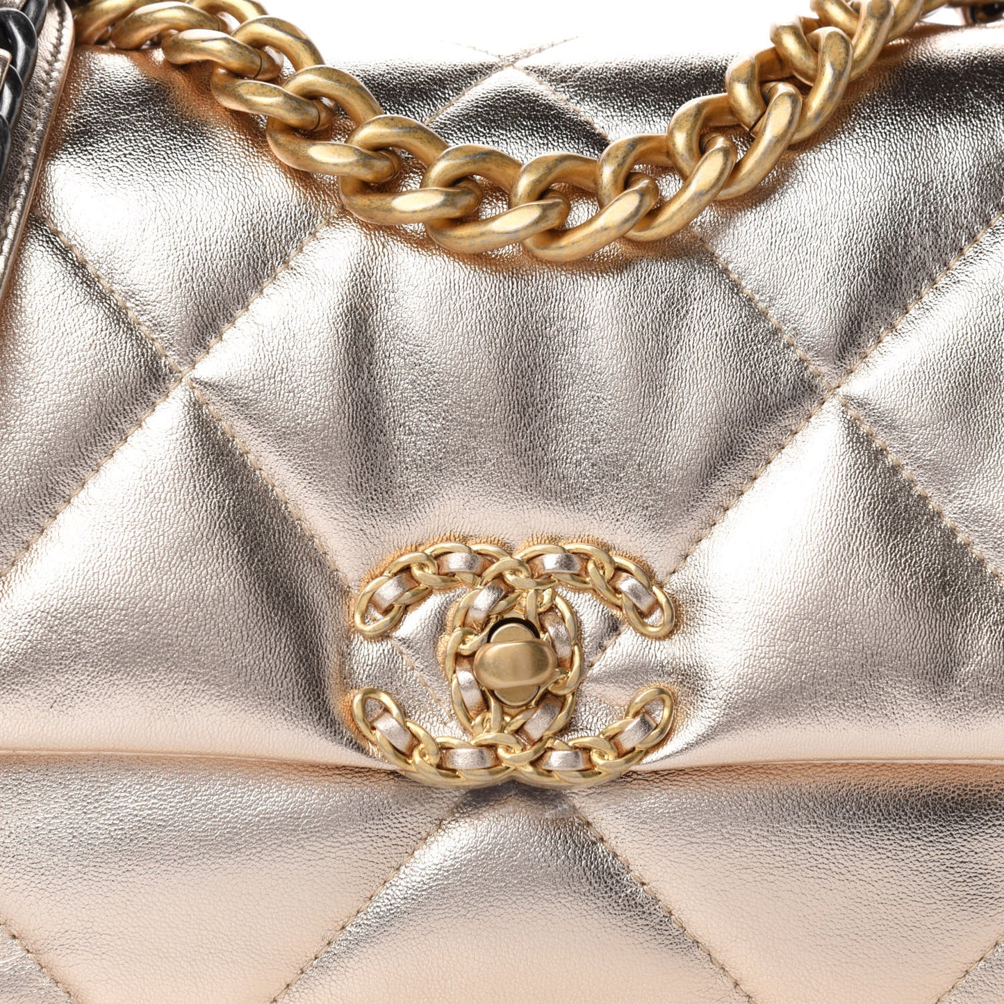 Metallic Lambskin Quilted Medium Chanel 19 Flap Gold