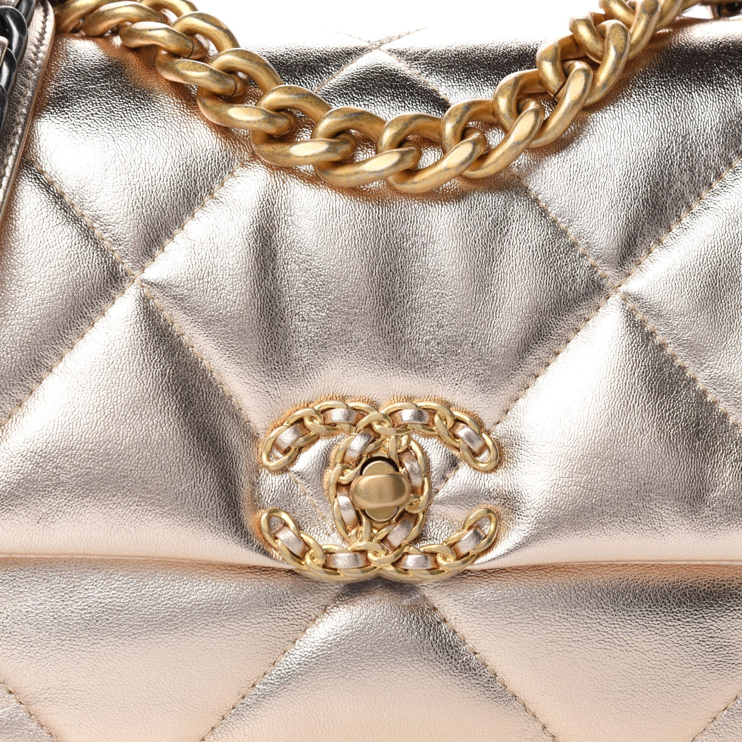 Chanel Metallic Lambskin Quilted Medium Chanel 19 Flap Gold 10 of 11