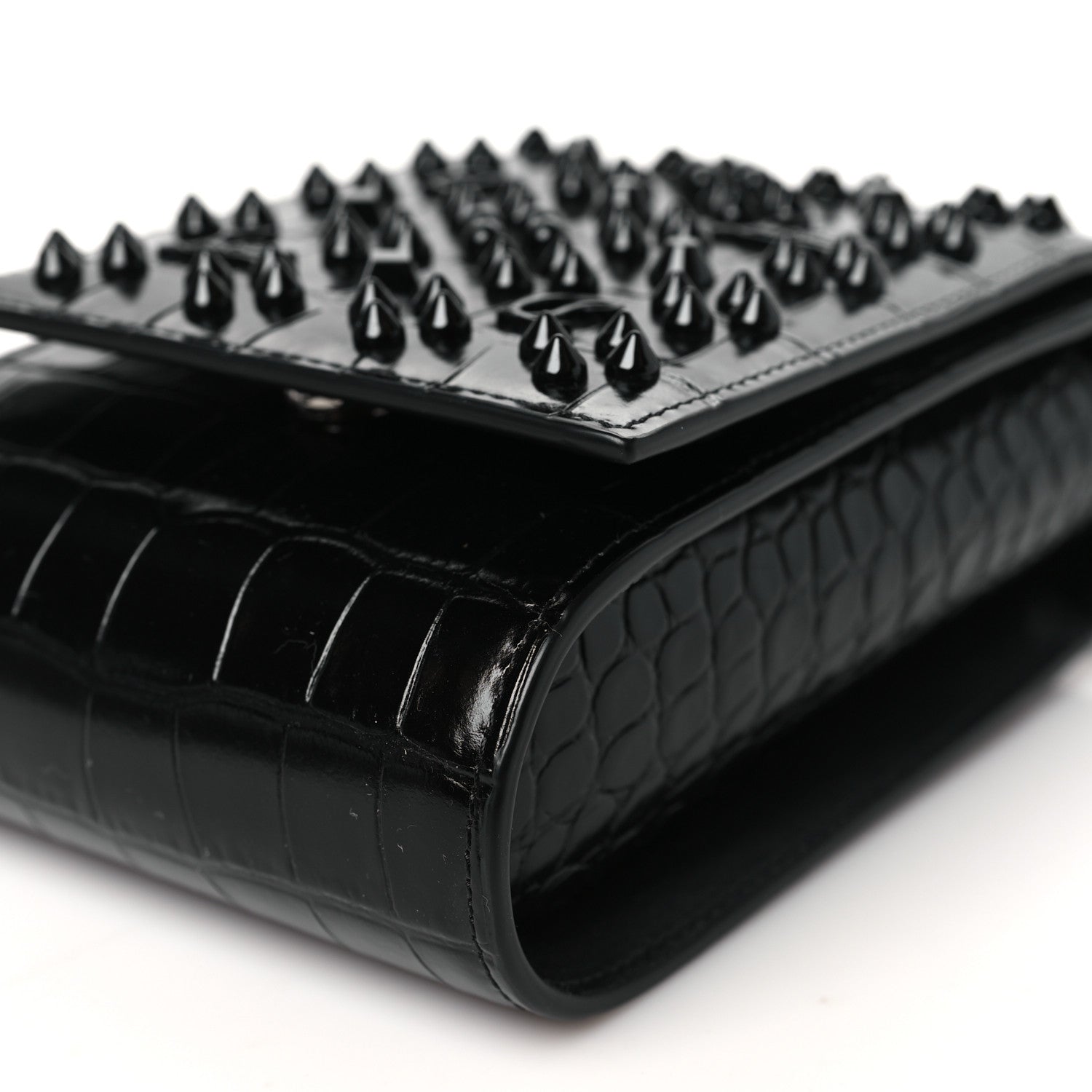 Christian Louboutin Crocodile Embossed Calfskin Spikes Loubinthesky Paloma Crossbody Phone Case Black 10 of 10