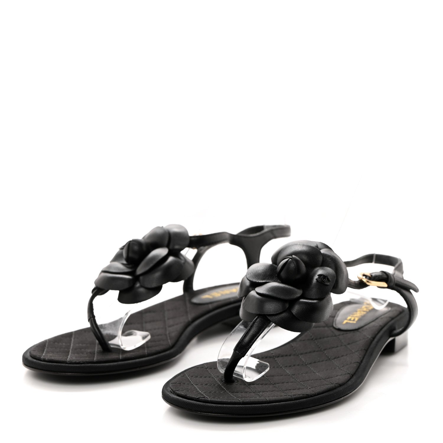 Chanel Lambskin Camellia Thong Sandals 36 Black 3 of 8
