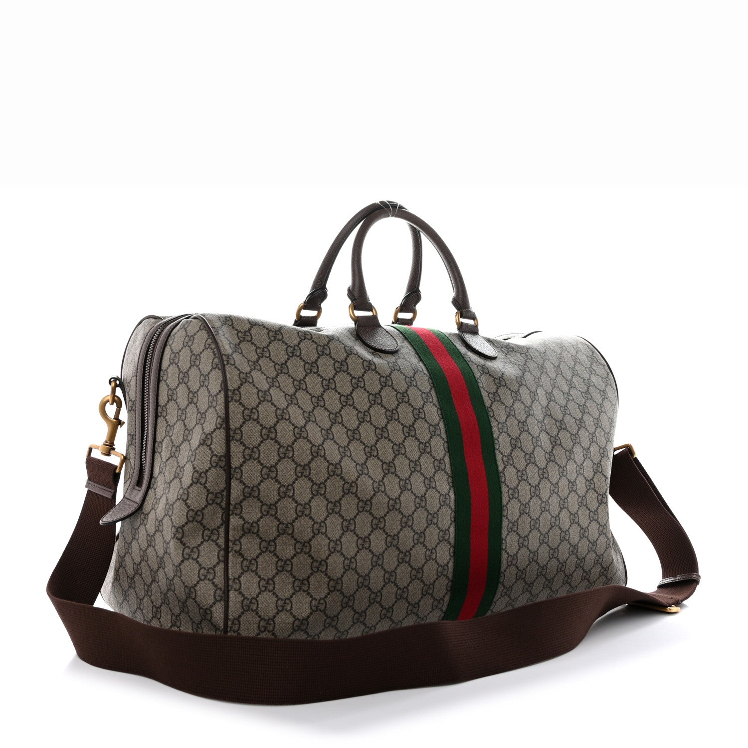 Gucci GG Supreme Monogram Textured Dollar Calfskin Web Large Savoy Duffle Bag Beige Ebony New Acero 2 of 15